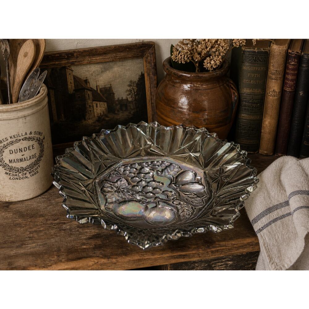 Vintage Carnival Glass Bowl Federal Pioneer Iridescent 10”
